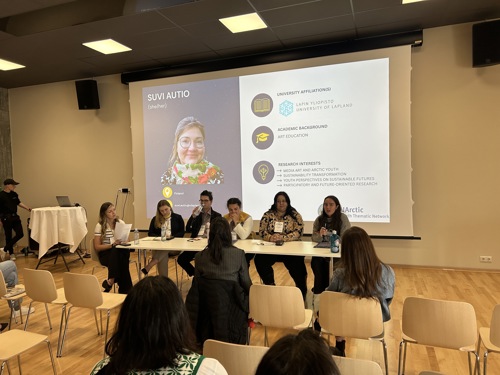 Paige Bodnar [right] speaking on a panel relating to arctic perspectives of youth