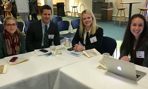 Dickey Center Lombard Fellowship recipient Sappho Gilbert MPH'14, Gregory Poulin MALS’16, Lauren Bishop D’19, and Sydney Kamen D’19 attending the Model Arctic Council 2016 simulation in Fairbanks, Alaska.