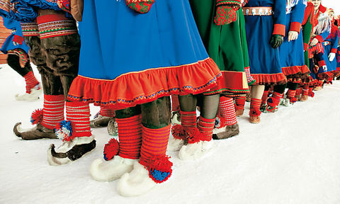 The Sami people wear their traditional clothing when celebrating.