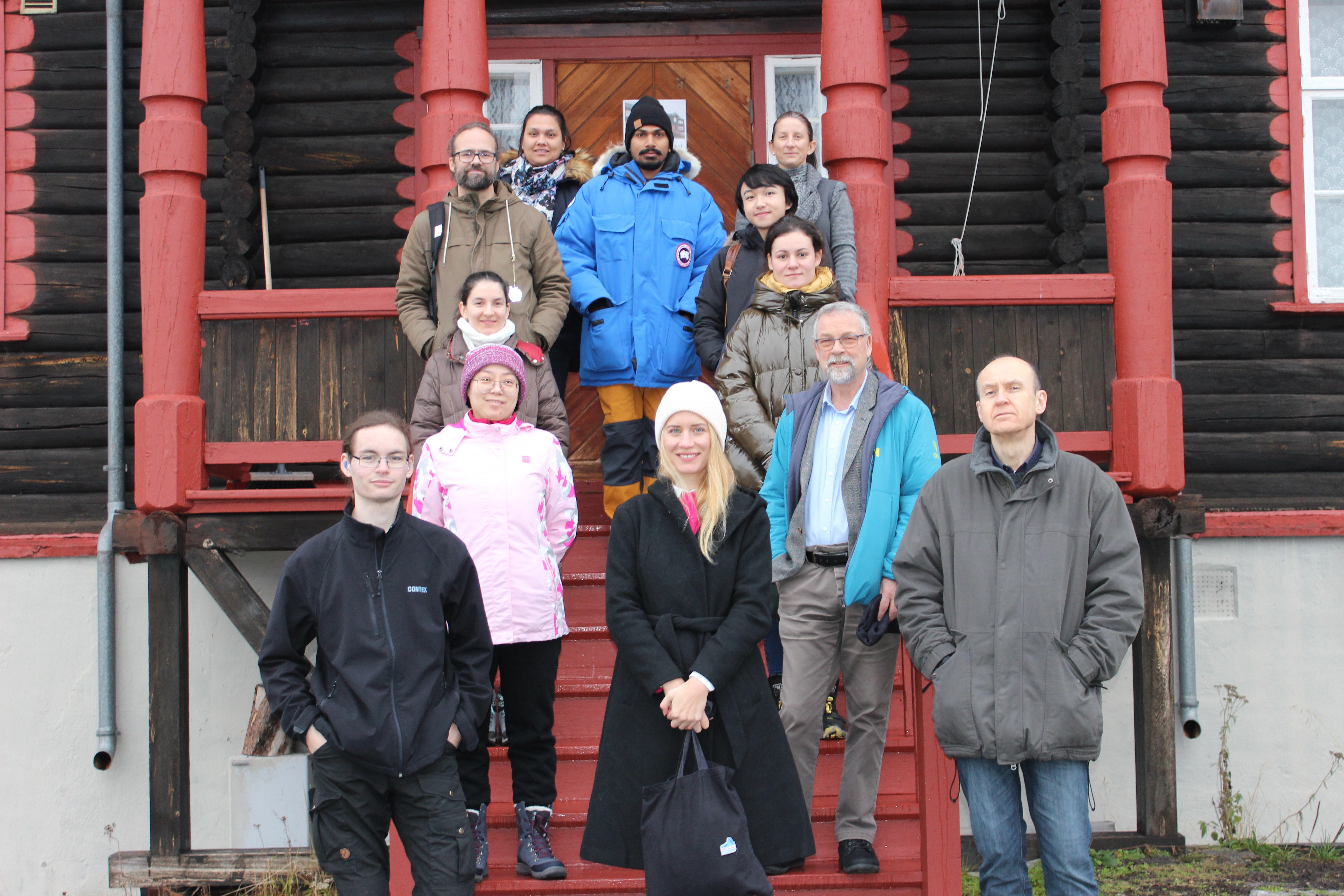 BANHE UiT students and teachers standing on the stairs to the museum of the Strand boarding school for Kven and Sámi youth in Pasvik, East- Finnmark Norway.