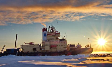 Icebreaker Oden on an ice-covered sea