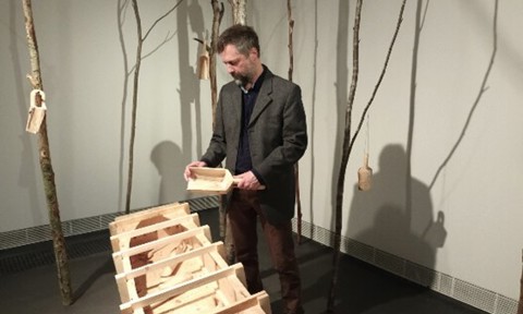 Antti Stöckell presenting his installation: Drowning Ground - Hukkuva maa, 2024.