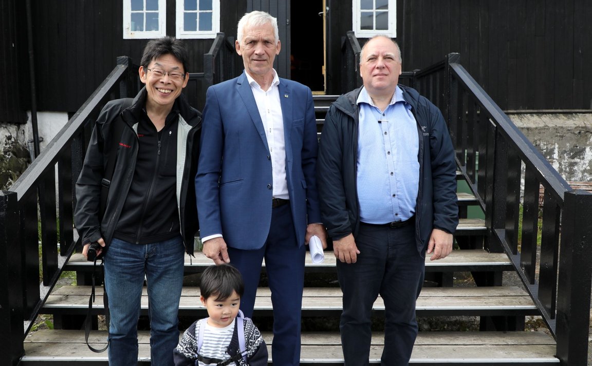 From the left: Jun Akamine of Hitotsubashi University,  Mayor of Klaksvík, Karl H. Johansen, and David Anderson UArctic Chair
