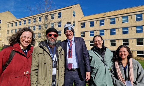 SEDNA team at the 2026 Arctic Science Summit Week. From left to right, Stephanie Coulombe, Frédéric Bouchard, David Hick, Julie Malenfant-Lepage, Catalina Pino-Rivas.